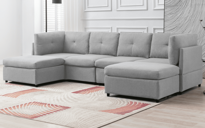 Sectional Sofas with Ottomans and Tufted Back Cushion