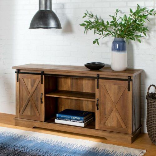 Modern Farmhouse Style 58" Tv Stands With Sliding Barn Door (Photo 16 of 20)