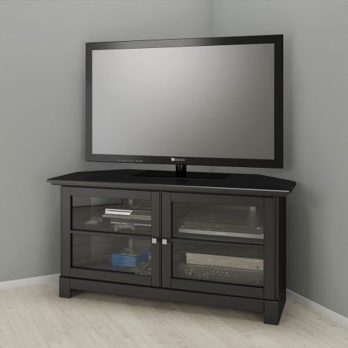 Modern Tv Stands In Oak Wood And Black Accents With Storage Doors (Photo 5 of 20)