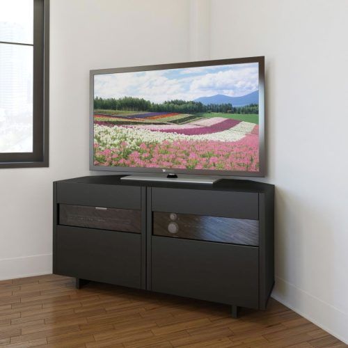 Contemporary Black Tv Stands Corner Glass Shelf (Photo 2 of 20)