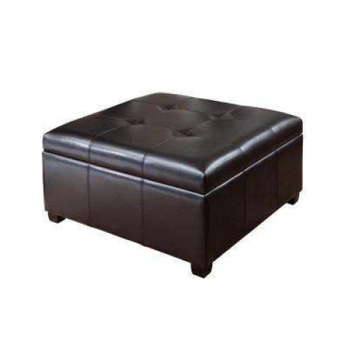 Brown Leather Hide Round Ottomans (Photo 4 of 20)