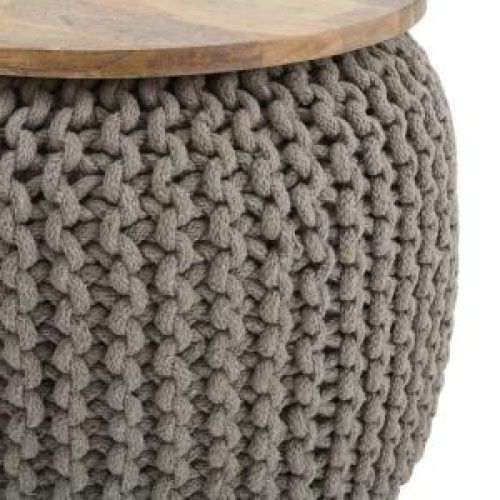 Cream Cotton Knitted Pouf Ottomans (Photo 13 of 20)