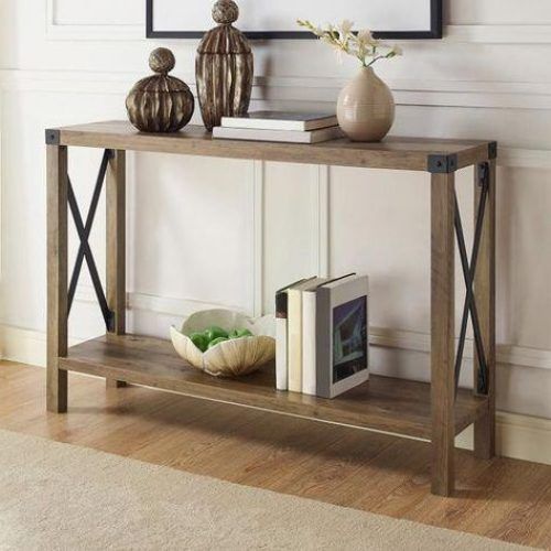 Rustic Oak And Black Console Tables (Photo 2 of 20)