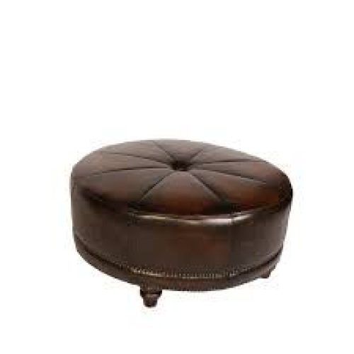 Brown Faux Leather Tufted Round Wood Ottomans (Photo 9 of 20)
