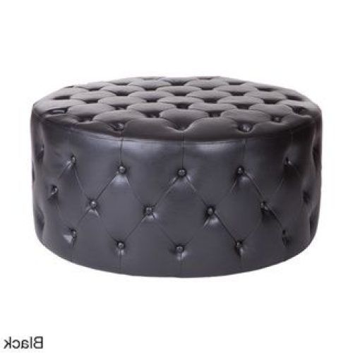 Black Leather And Gray Canvas Pouf Ottomans (Photo 6 of 20)