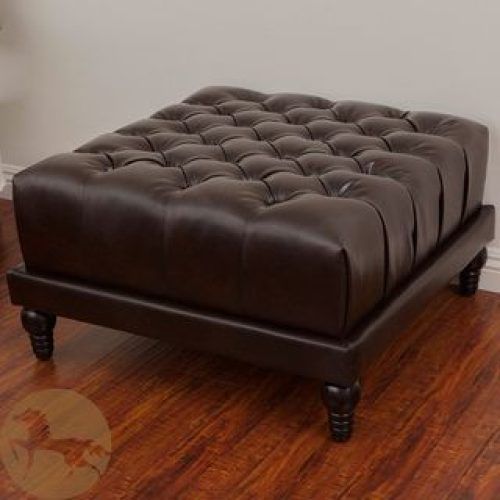 Brown Faux Leather Tufted Round Wood Ottomans (Photo 8 of 20)