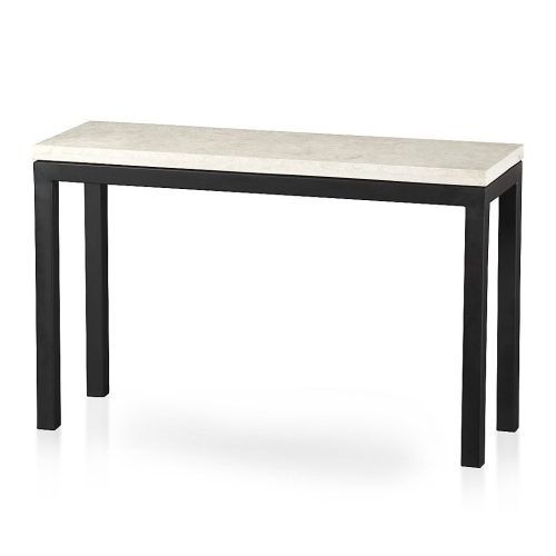 Parsons Travertine Top & Dark Steel Base 48X16 Console Tables (Photo 5 of 20)