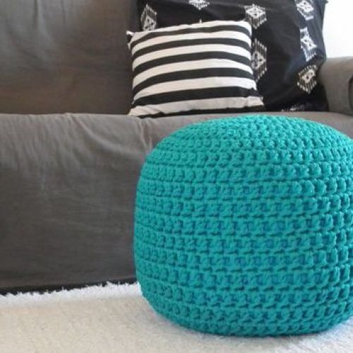 Cream Cotton Knitted Pouf Ottomans (Photo 18 of 20)