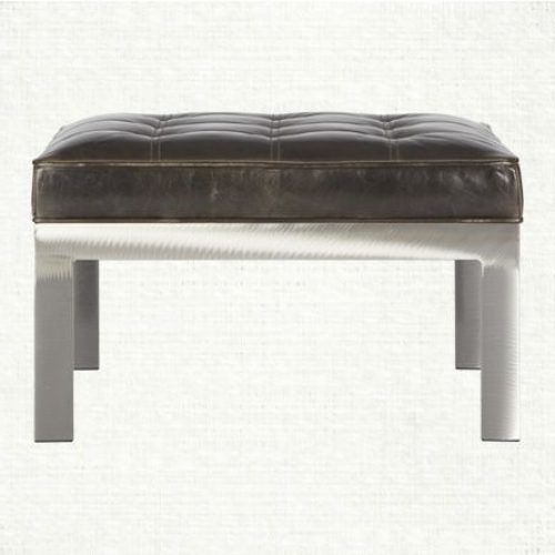 Caramel Leather And Bronze Steel Tufted Square Ottomans (Photo 13 of 20)