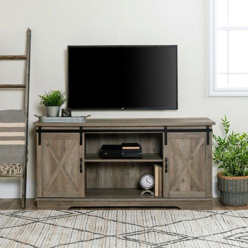 Modern Farmhouse Style 58" Tv Stands With Sliding Barn Door (Photo 4 of 20)