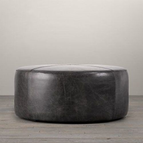 Brown Leather Round Pouf Ottomans (Photo 16 of 20)