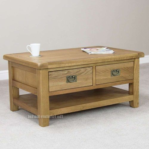 Rustic Oak Coffee Table With Drawers (Photo 4 of 20)
