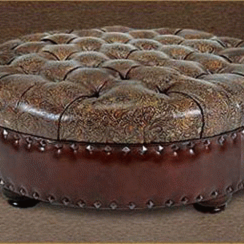 Brown Leather Round Pouf Ottomans (Photo 2 of 20)