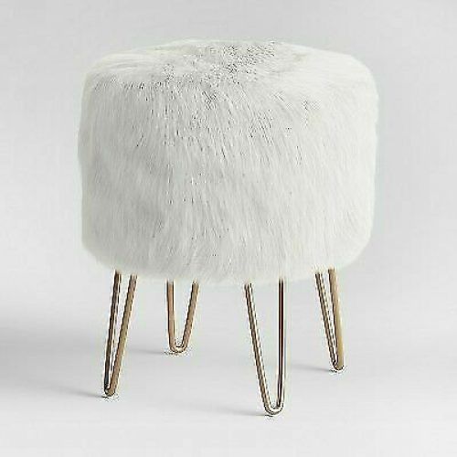 White Faux Fur And Gold Metal Ottomans (Photo 17 of 20)