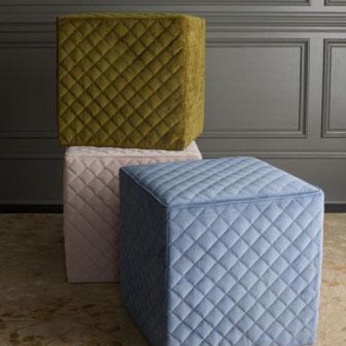 Gray And Cream Geometric Cuboid Pouf Ottomans (Photo 1 of 20)