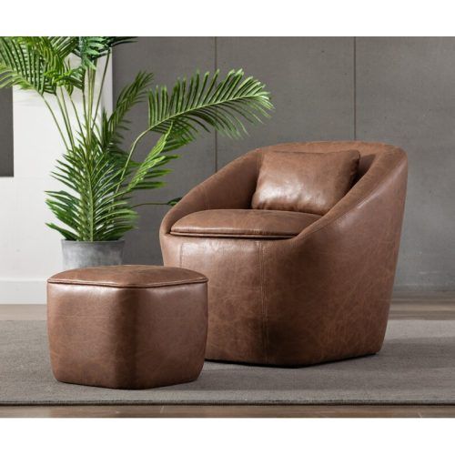 Annegret Faux Leather Barrel Chair And Ottoman Sets (Photo 2 of 20)