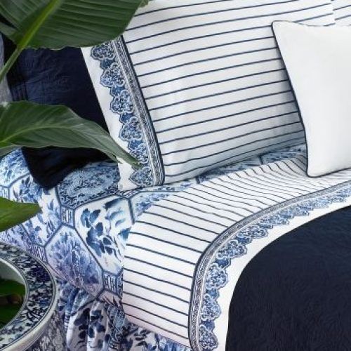 Navy Blue And White Striped Ottomans (Photo 2 of 20)