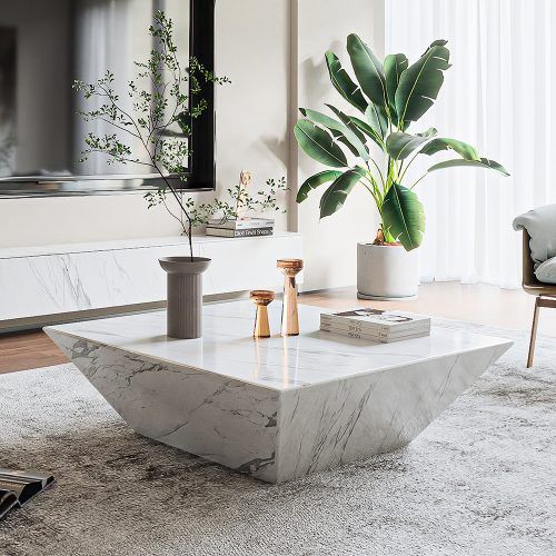 White Faux Marble Coffee Tables (Photo 4 of 20)