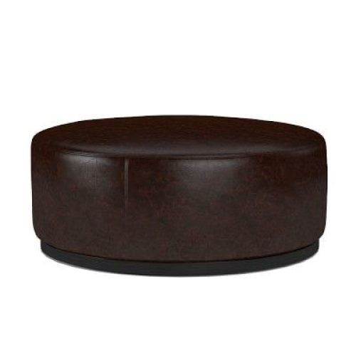 Espresso Leather And Tan Canvas Pouf Ottomans (Photo 18 of 20)