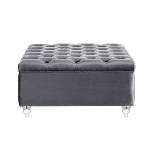 Brown And Gray Button Tufted Ottomans (Photo 4 of 20)