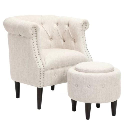 Starks Tufted Fabric Chesterfield Chair And Ottoman Sets (Photo 3 of 20)