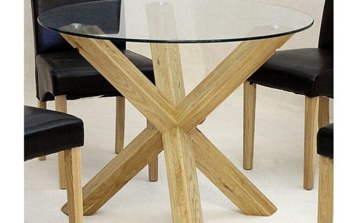 2024 Popular Round Glass Dining Tables with Oak Legs