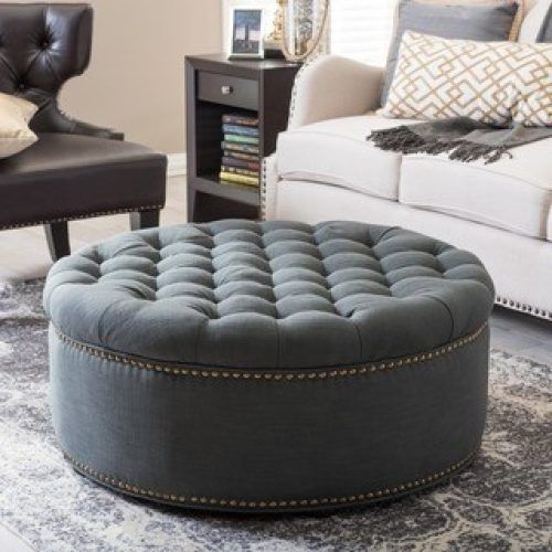 Textured Tan Cylinder Pouf Ottomans (Photo 6 of 20)