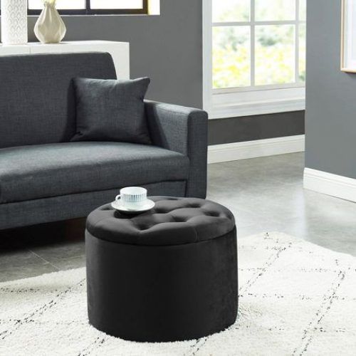 French Linen Black Square Ottomans (Photo 15 of 20)