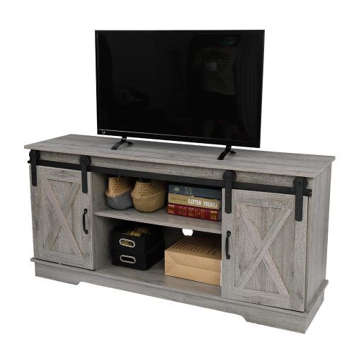 Modern Farmhouse Style 58" Tv Stands With Sliding Barn Door (Photo 3 of 20)