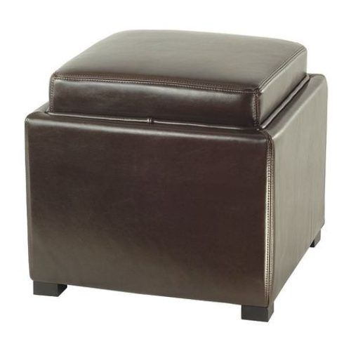Brown Leather Square Pouf Ottomans (Photo 2 of 20)