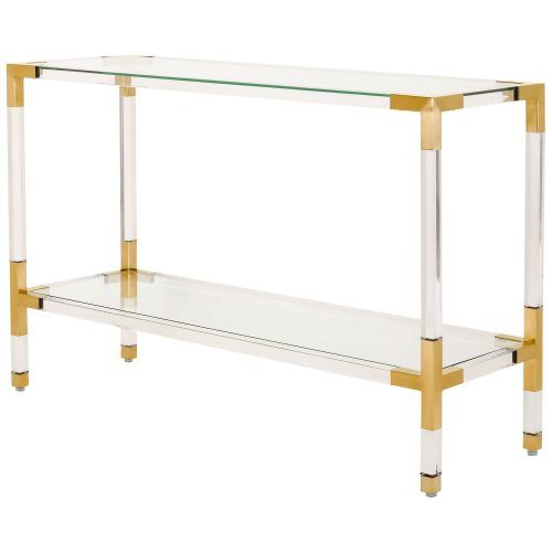 Parsons Clear Glass Top & Brass Base 48X16 Console Tables (Photo 8 of 20)