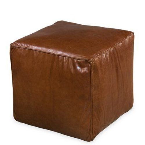 Weathered Ivory Leather Hide Pouf Ottomans (Photo 11 of 20)