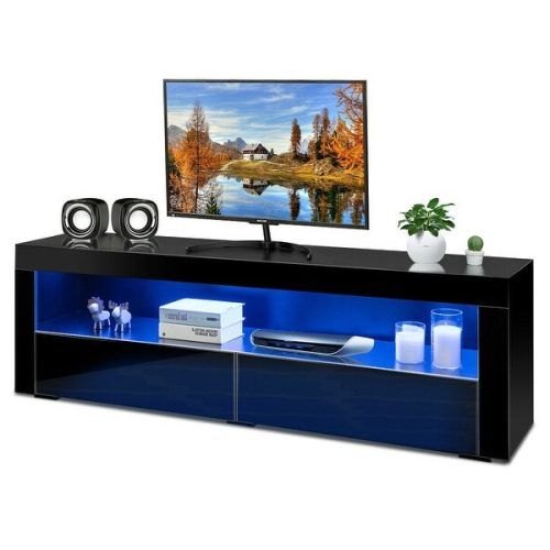 57'' Led Tv Stands With Rgb Led Light And Glass Shelves (Photo 9 of 20)