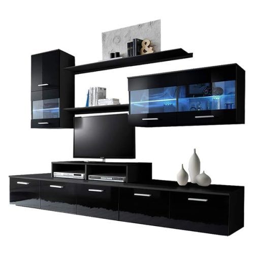 57'' Tv Stands With Led Lights Modern Entertainment Center (Photo 12 of 20)