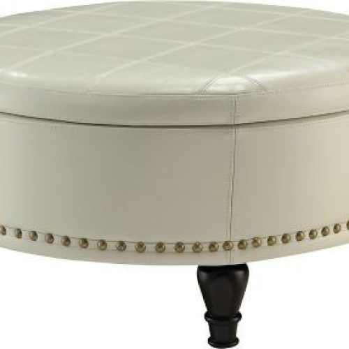 Round Gray Faux Leather Ottomans With Pull Tab (Photo 11 of 20)