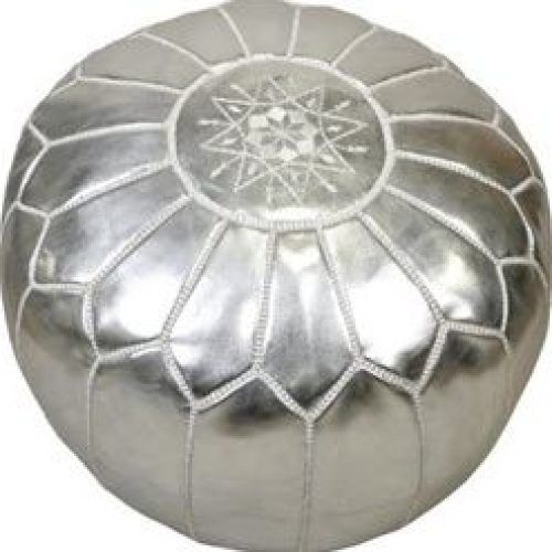 Weathered Silver Leather Hide Pouf Ottomans (Photo 4 of 20)