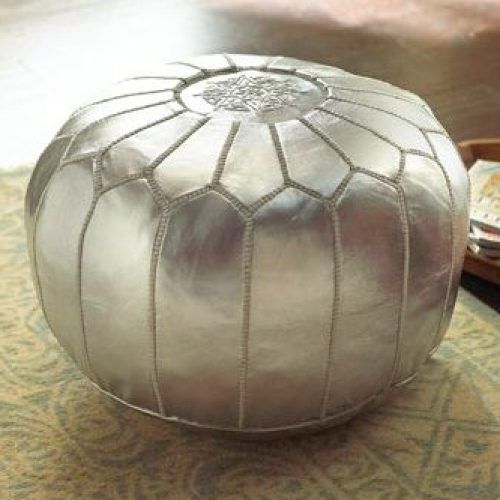 Weathered Silver Leather Hide Pouf Ottomans (Photo 3 of 20)