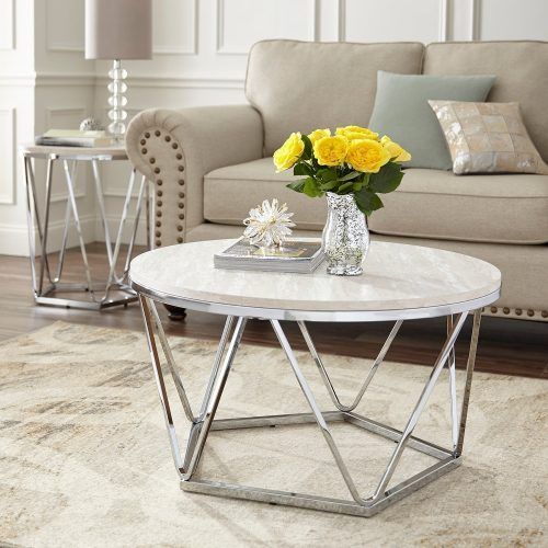 Silver Orchid Henderson Faux Stone Silvertone Round Coffee Tables (Photo 2 of 20)