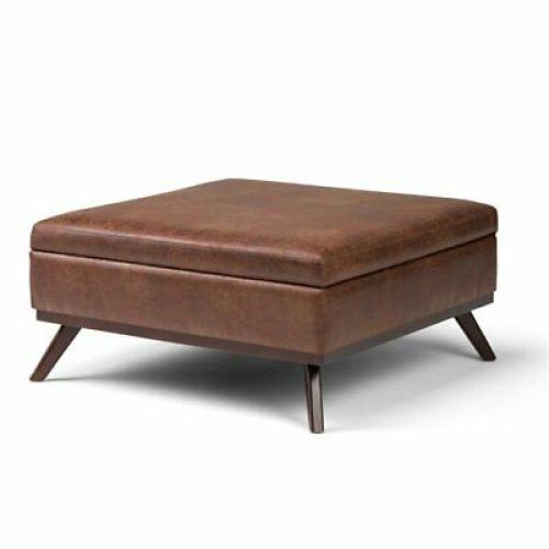 Brown Leather Hide Round Ottomans (Photo 9 of 20)