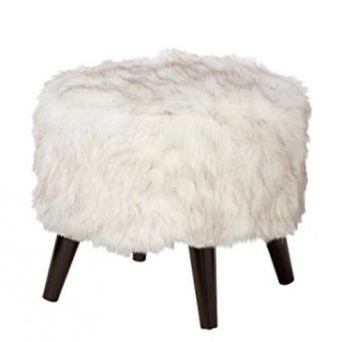 White Faux Fur And Gold Metal Ottomans (Photo 4 of 20)