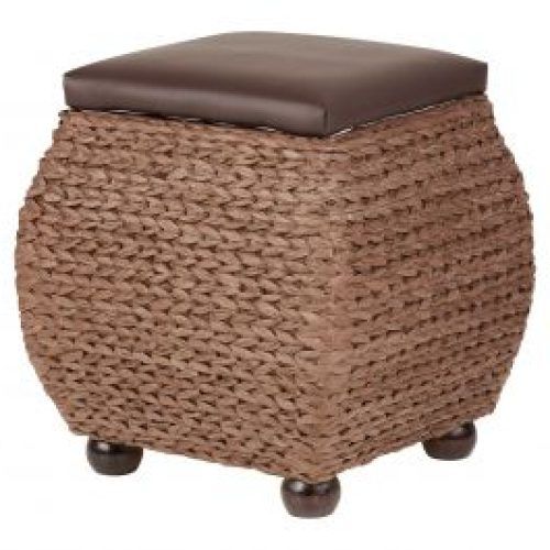 Dark Red And Cream Woven Pouf Ottomans (Photo 8 of 20)