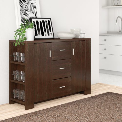 Contemporary Style Wooden Buffets With Two Side Door Storage Cabinets (Photo 15 of 20)