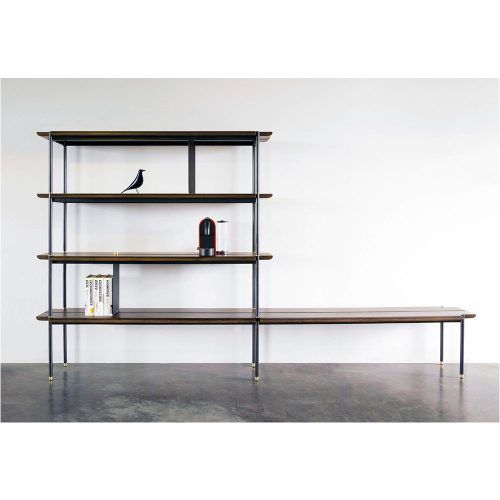 Oak & Brass Stacking Media Console Tables (Photo 3 of 20)