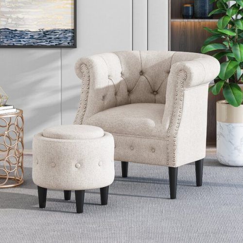 Starks Tufted Fabric Chesterfield Chair And Ottoman Sets (Photo 1 of 20)
