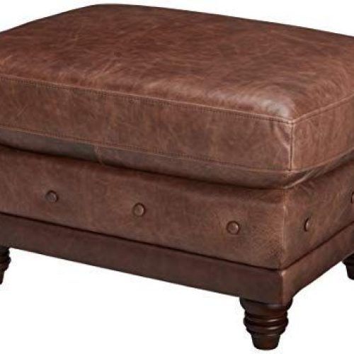 Brown Faux Leather Tufted Round Wood Ottomans (Photo 1 of 20)