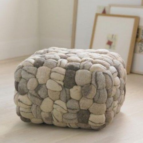 Cream Wool Felted Pouf Ottomans (Photo 17 of 20)