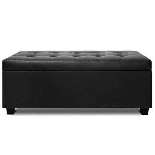 Black Faux Leather Ottomans With Pull Tab (Photo 11 of 20)
