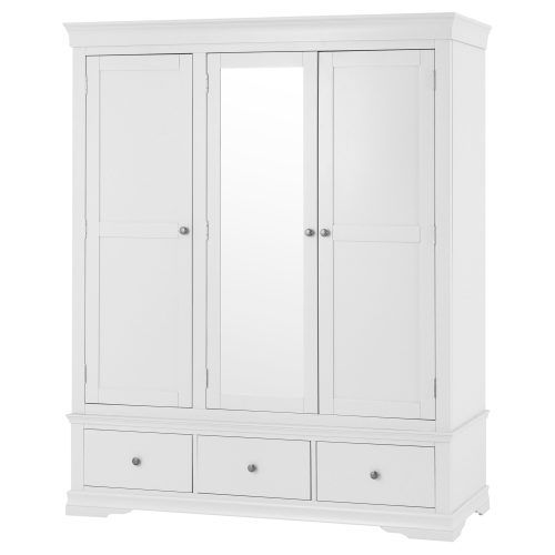 White 3 Door Wardrobes With Drawers (Photo 1 of 20)