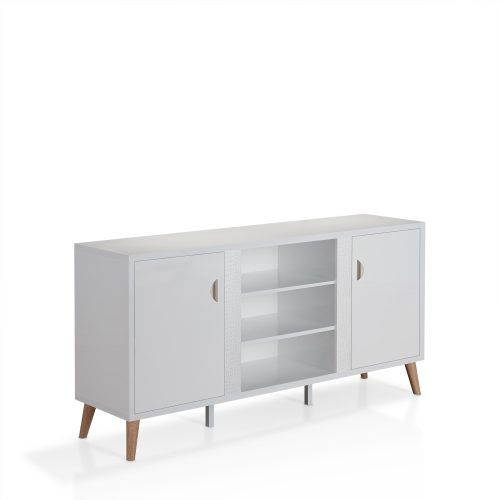 Contemporary Wooden Buffets With Four Open Compartments And Metal Tapered Legs (Photo 19 of 20)