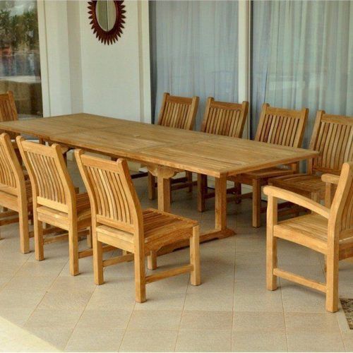Aulbrey Butterfly Leaf Teak Solid Wood Trestle Dining Tables (Photo 19 of 20)